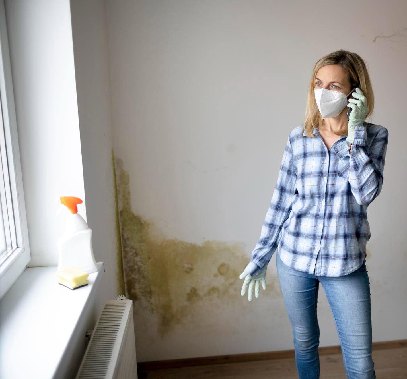 tenants rights damp and mould being reported by woman on the phone